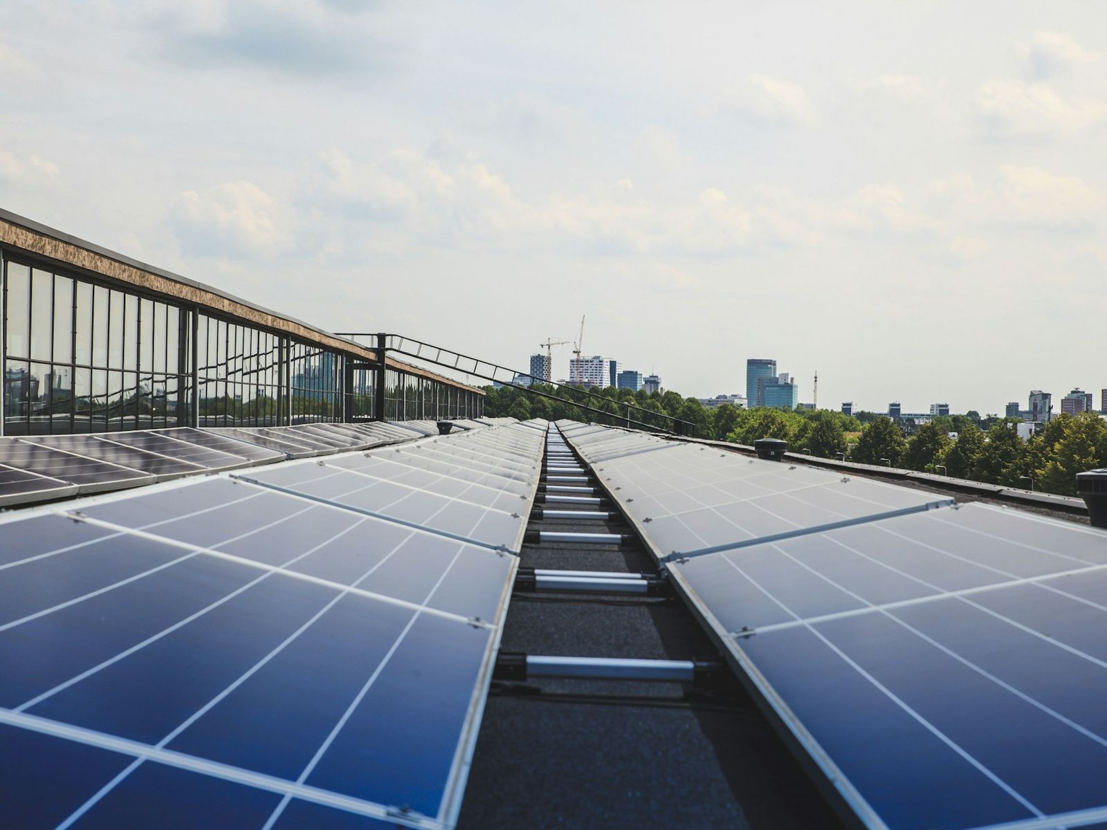 Solar panels on the roof of a commercial building