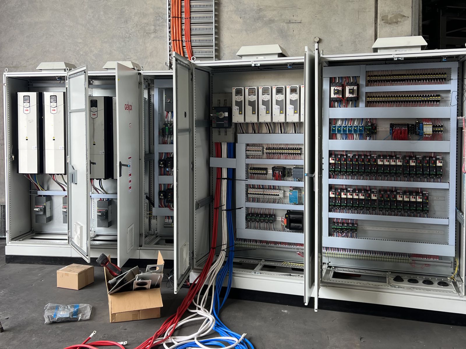 Switchboard with variable speed drives and control gear being wired