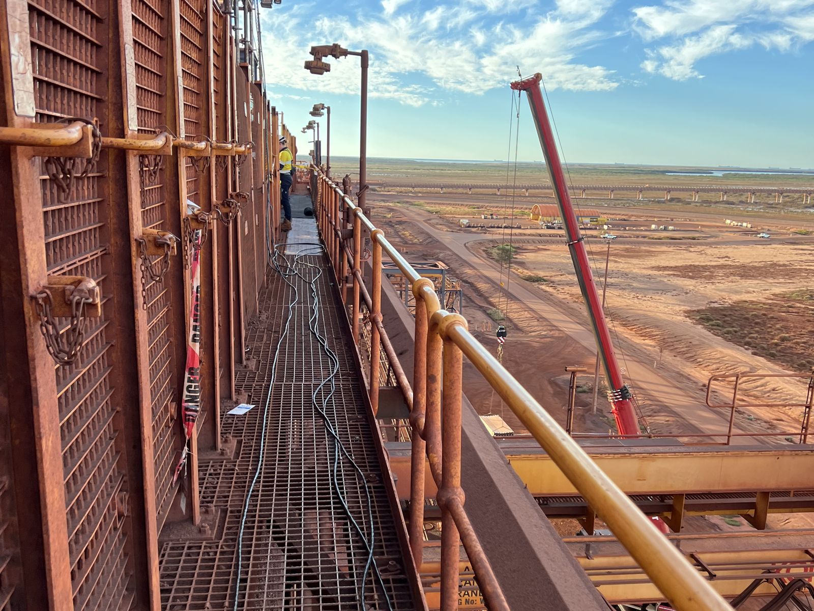 Walkway along industrial plant with cables run for a shutdown